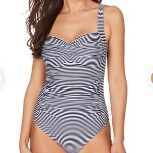 Nip Tuck Women's Navy Sorrento Stripe Joanne Twist Front Tummy-Control s…